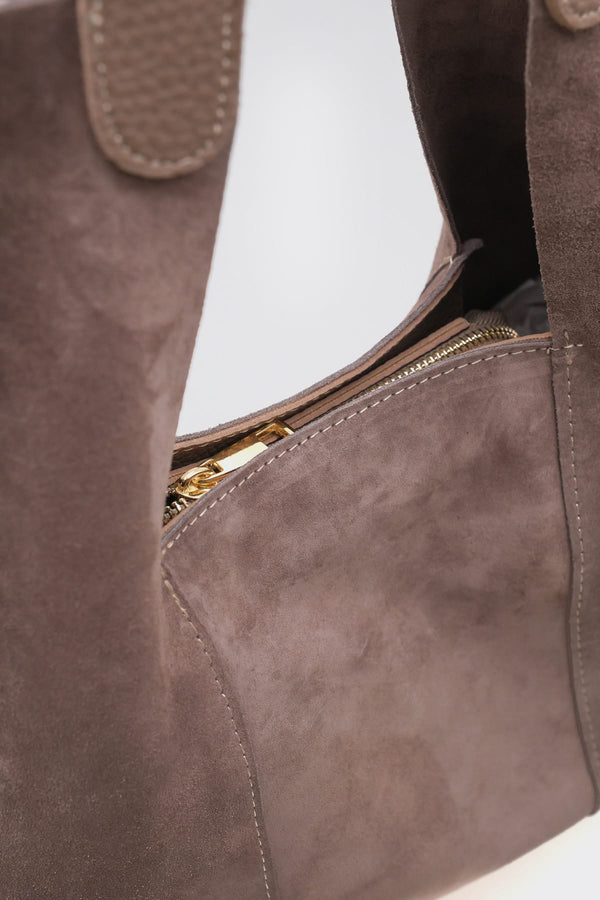 SÇ495 Vizon  Süet Hakiki Deri Kol Kadın Çanta