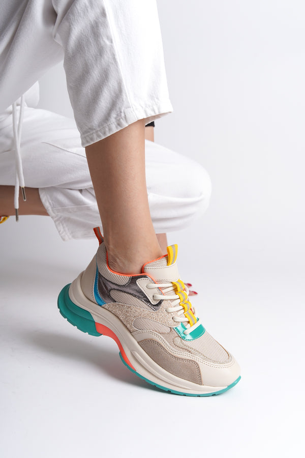 Saylor Bej Simli Bağcıklı Günlük Kadın Sneaker