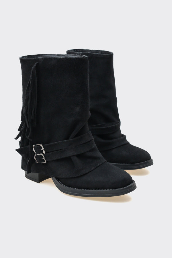 Leros Siyah Hakiki Deri Süet  Kadın Bot