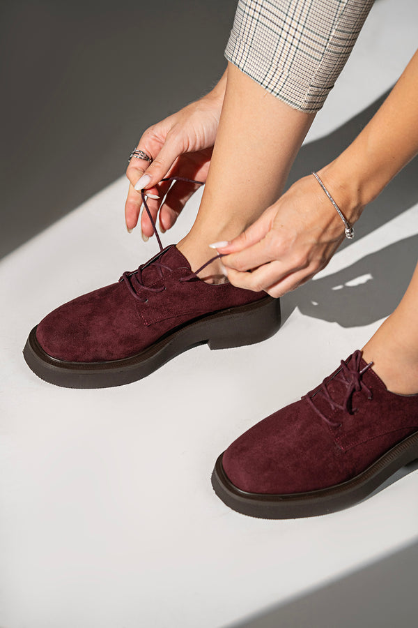 Mask Bordo  Süet Bağcık Detaylı  Kadın Loafer