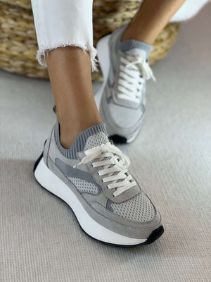 Terry Gri Triko Bağcıklı Kadın Sneaker