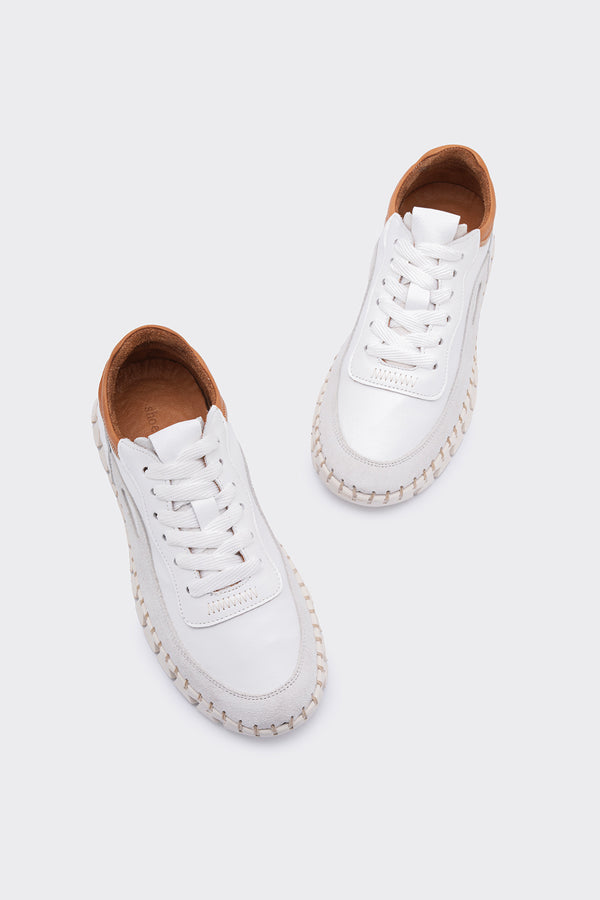Zaha Beyaz Hakiki Deri Kadın Hafif Sneaker