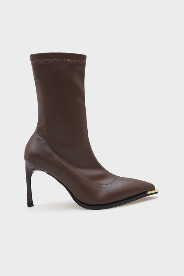 Saran Kahve Streç Topuklu Kadın Bot