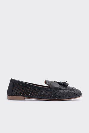 Aroya Siyah Hakiki Deri Kadın Loafer