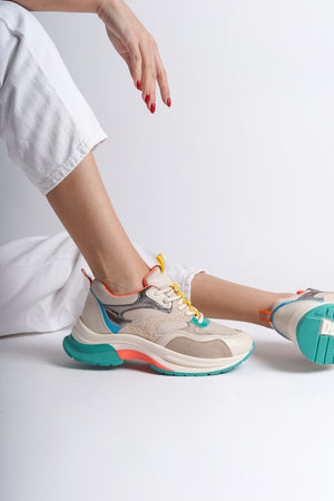 Saylor Bej Simli Bağcıklı Günlük Kadın Sneaker