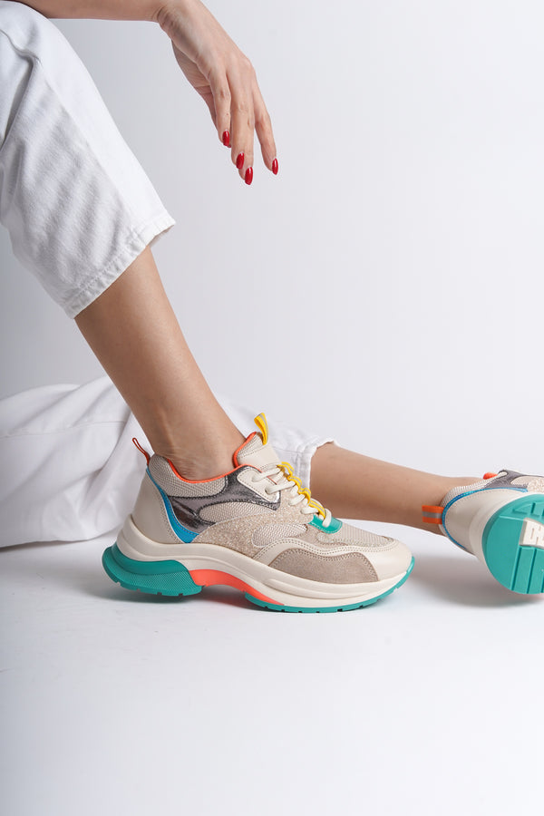 Saylor Bej Simli Bağcıklı Günlük Kadın Sneaker