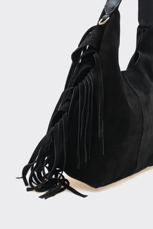 SÇ487 Siyah Süet Hakiki Deri Kol Kadın Çanta